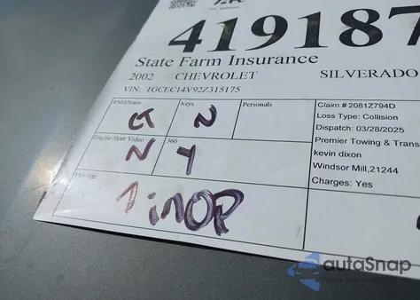 2002 Chevrolet Silverado 1500 Ls z USA, uszkodzony, nr VIN 1GCEC14V92Z315175